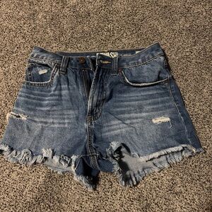 Rewash Dark Blue Frayed Hem Jean Shorts